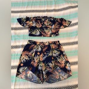 SHEIN Women's Summer Off Shoulder Top & Hem Skirt Shorts